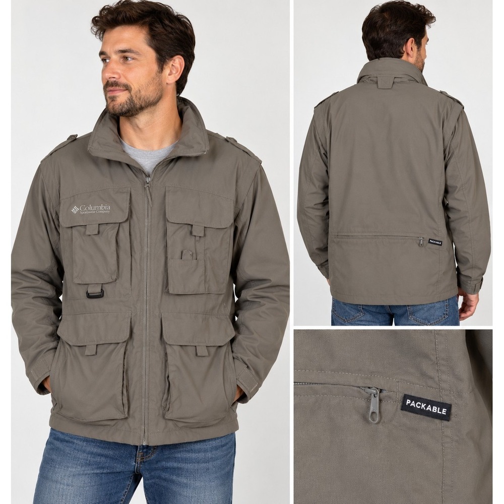 Columbia Men's Removable Sleeves Convertible Hooded Jacket Sz L Packable GRT